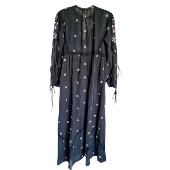 Free People Chasin Spring Maxi Bodysuit Black Dress Button Floral Embroidered S - Picture 12 of 16